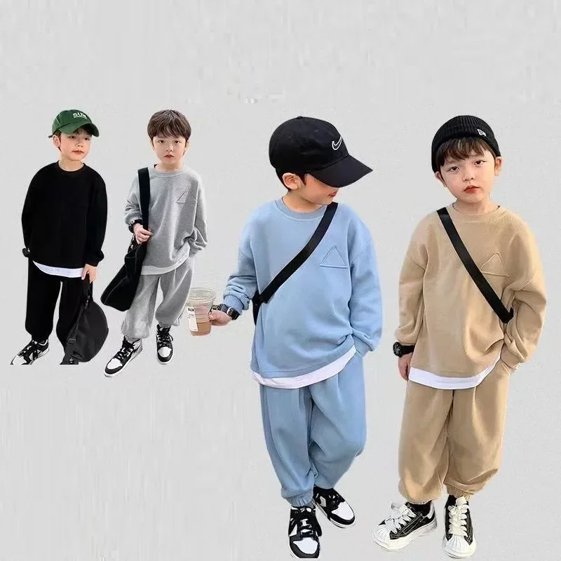 Spring Autumn Baby Boys Plain Patchwork Sweatshirt+Sweatpant School Kids 2PCS Tracksuit Child Jogger Outfit Workout Set 1-12Yr