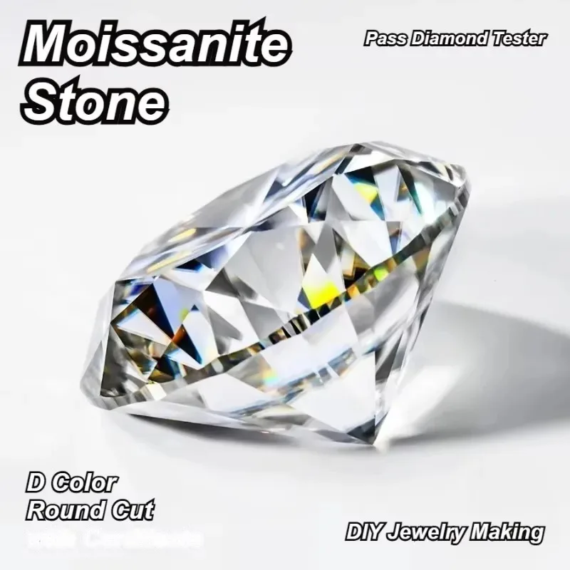 Lab Moissanite Stone Round Cut D Color VVS1 0.1ct-12ct Lab Grown Gemstone Charms for Jewelry Making Pass Diamond Tester