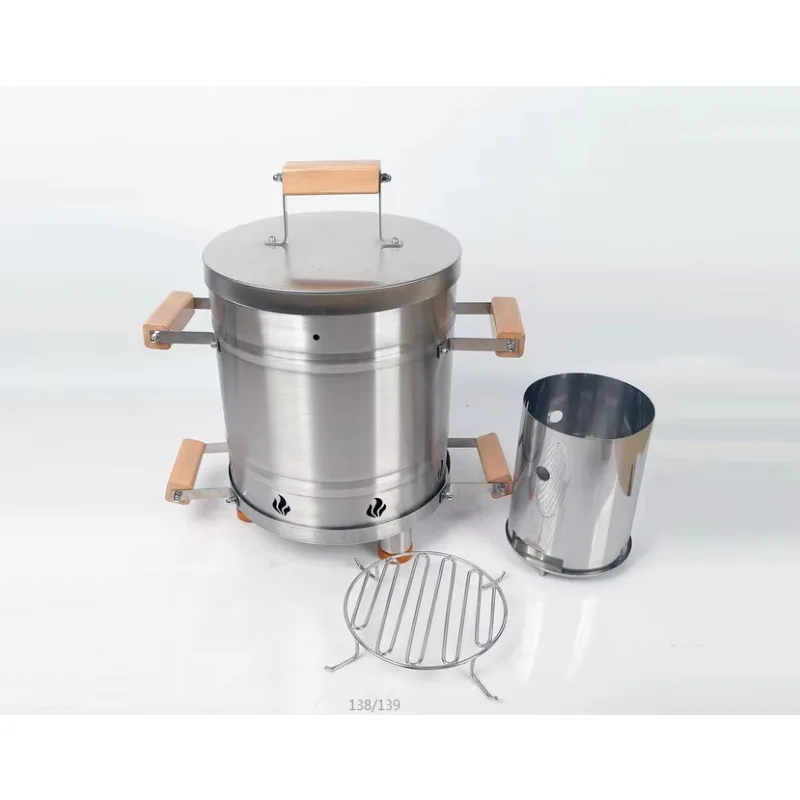 Modern Stainless Steel Barrel Charcoal Grill Light Durable Portable Fast Heating Outdoor Smoker BBQ Camping Fire Pit Heater