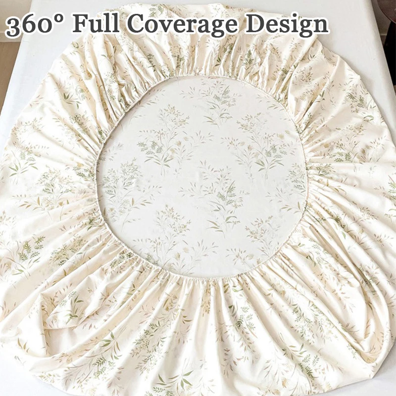 Soft Printed Fitted Bed Sheet Skin Friendly Full Wrap Elastic Band Anti Slip Mattress Protector Cover for 90/120/150/180/200cm