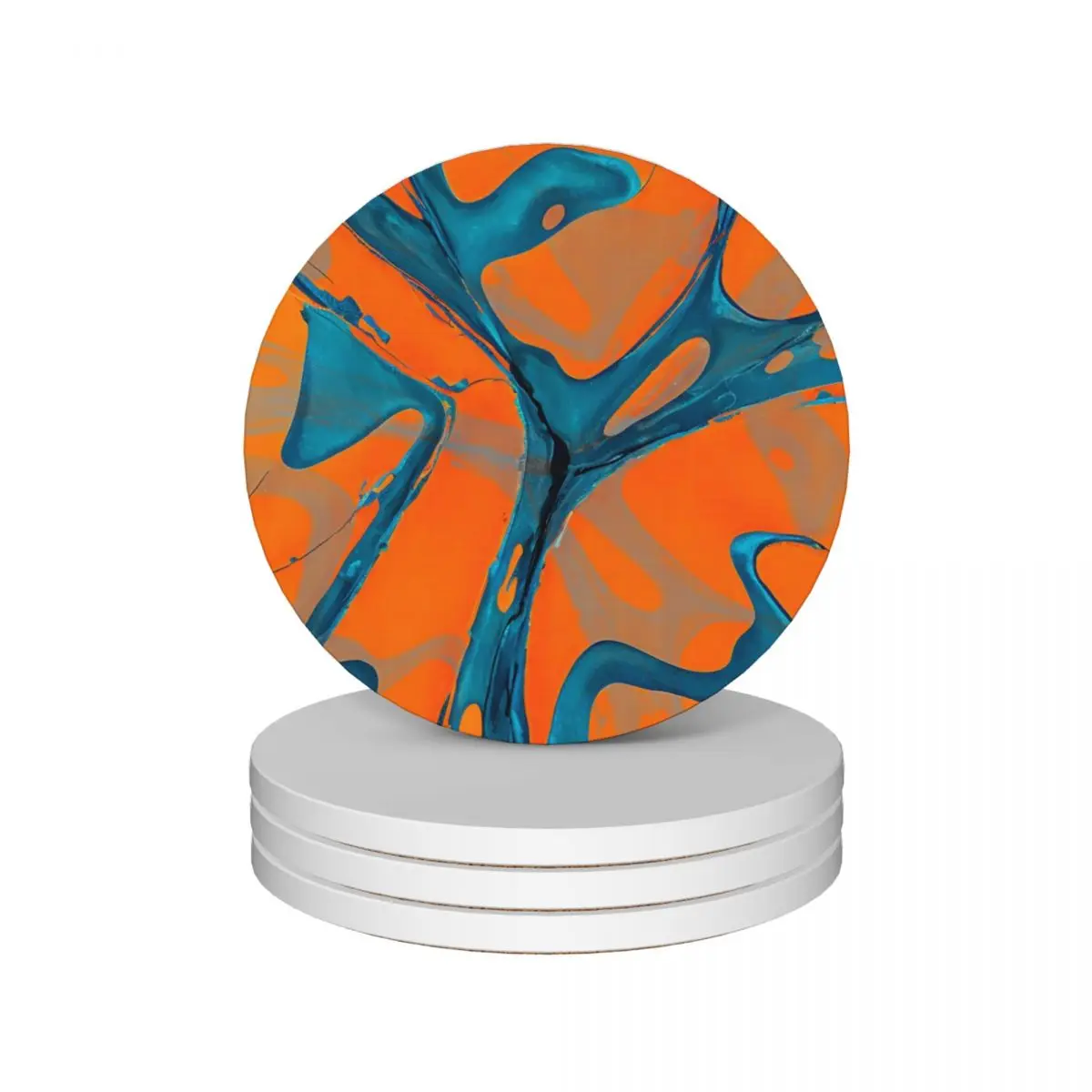 

Orange and Teal Tiggin TNT Pattern #319 Ceramic Coasters (Set of 4) drink set for drinks set Coasters