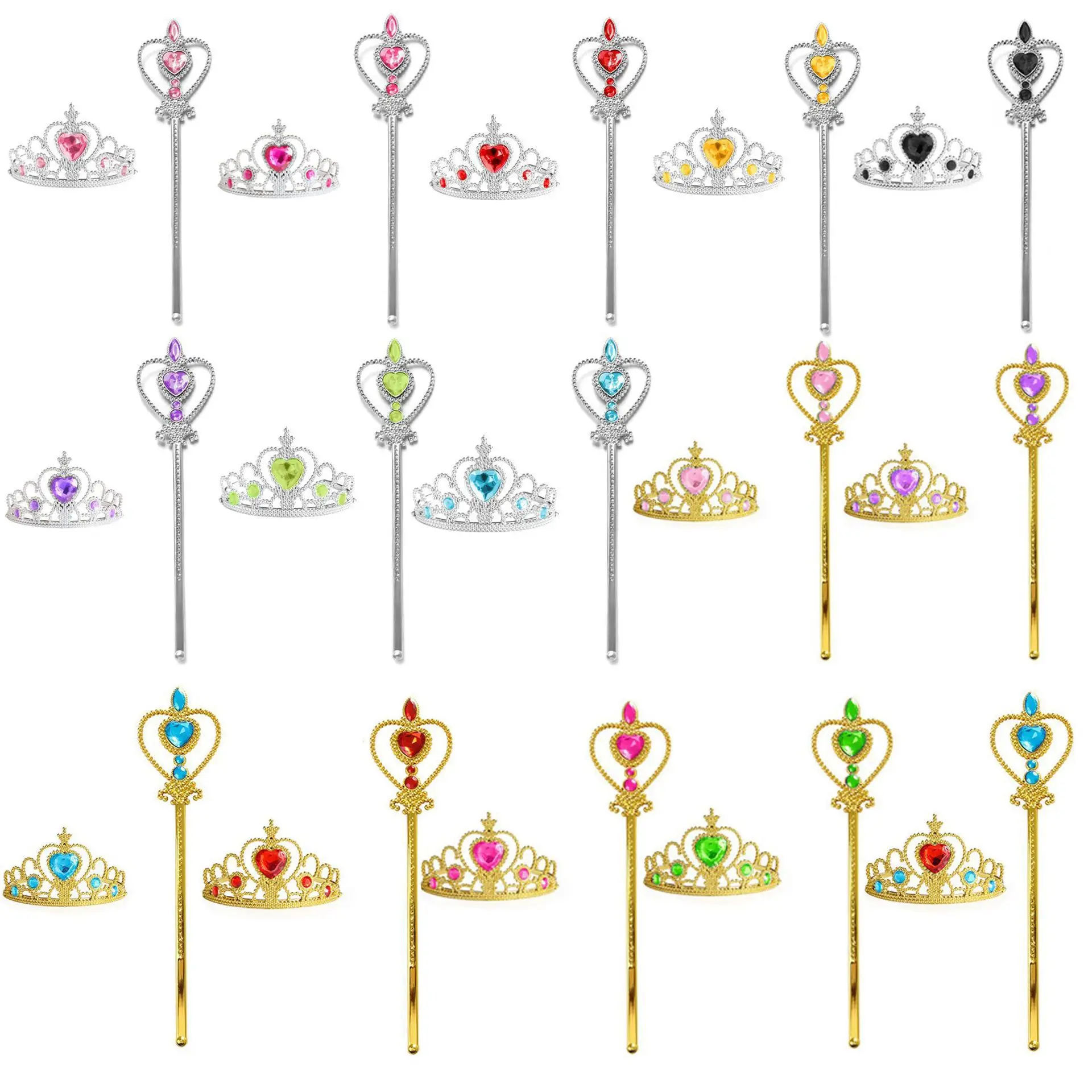 Frozen Crown Set Princess Ornament Children's Peach Heart with Diamond Crown Wand Kids Photography Magic Wand Girls Fairty Stick