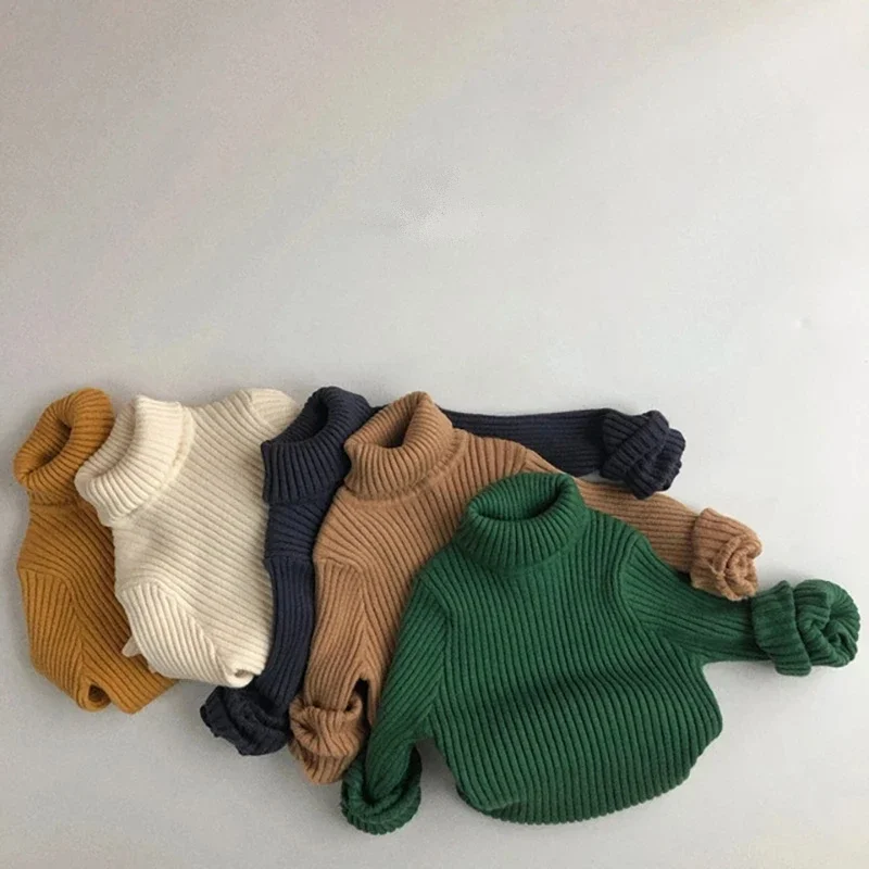 

2025 New Kids Sweaters Solid Girls Sweater Brief Boys Pullover Turtleneck Knitwear 1-6 Years Old Kids Sweaters