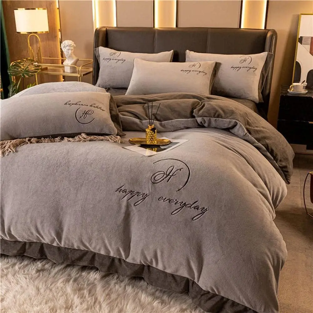 

Luxury Bedding King, Solid Bed Linen Long-Staple Cotton Set Bedding Set, Bed Sheet Duvet Cover Sets for Bedroom Hotel Purple Gra