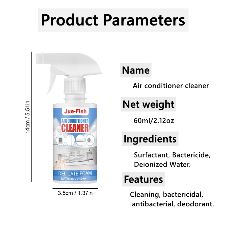 60ML Air Conditioner Cleaner Foaming Cleaner Cleaning Spray Household Fan Cleaning Agent Multipurpose Dirt Remover