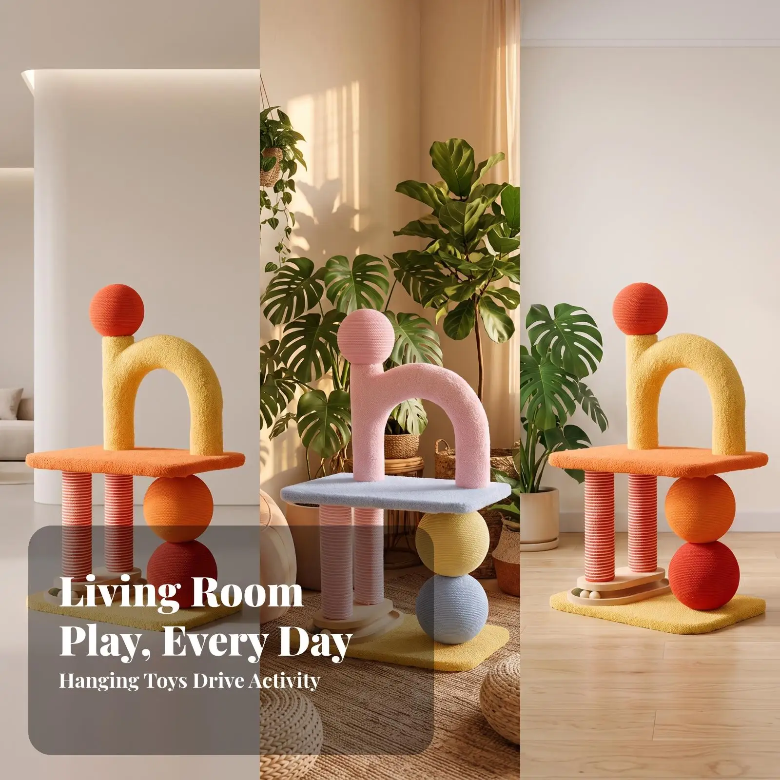 Multi-level Cat Activity Center with Arched Climber and Play Ball for Apartment Living
