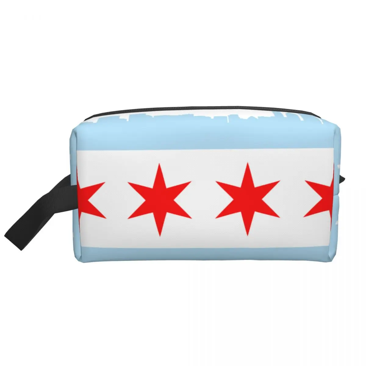 Portable Cosmetic Storage Bag City Of Chicago Flag With High Rise Buildings Scenery National Dressing Large Capacity Travel Bag