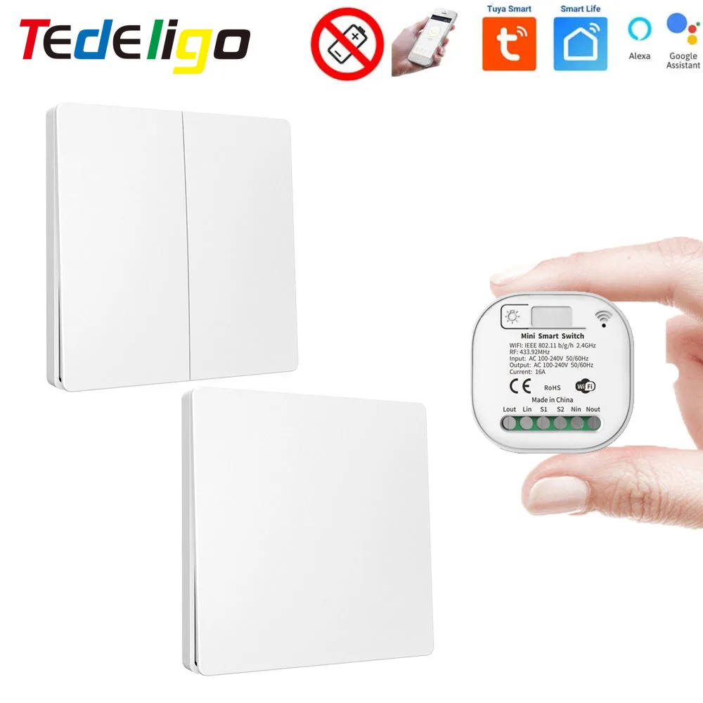 Tedeligo 110V 220V WiFi RF Włącznik Światła 16A Inteligentny Włącznik Samozasilający się Kinetycznie, Bez Baterii, Sterowanie Czasowe, Obsługa Alexa i Google