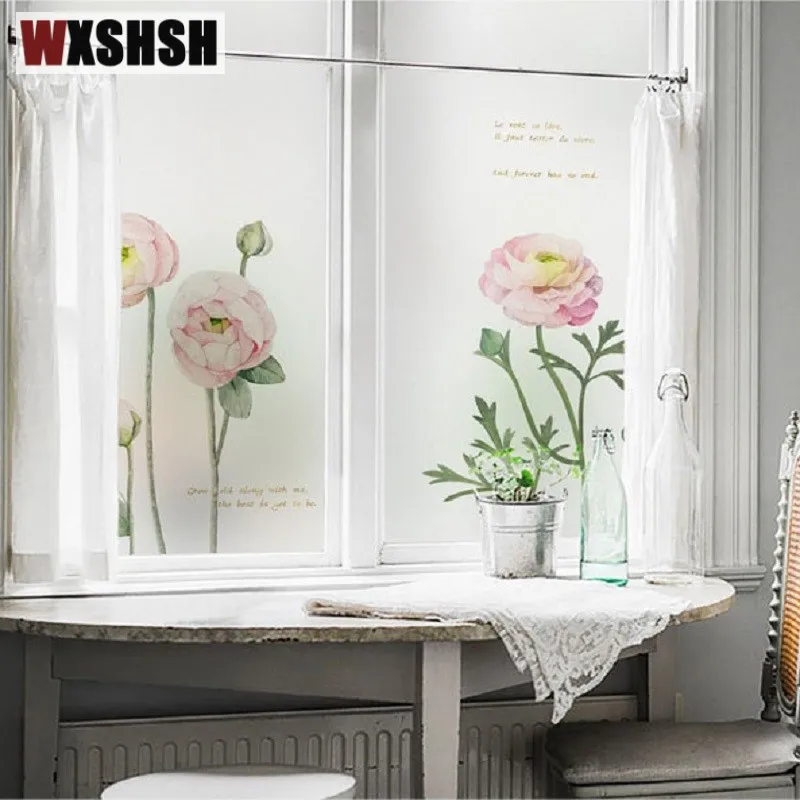 Window privacy film Custom Size Blooming Flower Anti-UV not transparent window film Stained Home Decorative Raamfolie