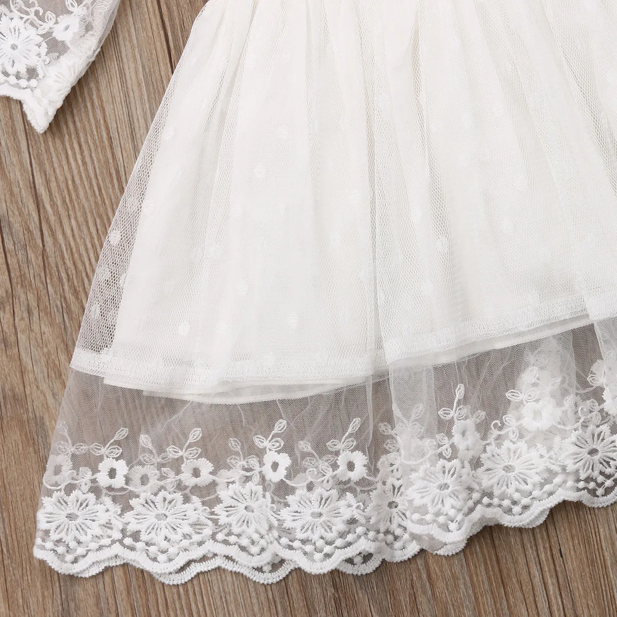 Spring Toddler Baby Girls Party Lace Dress Fashion Bridesmaid White Kids Knee-Length Long Sleeve Bow Wedding Princess Dresses