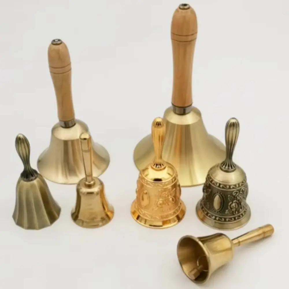 Extra Loud Pure Copper Hand Bell Vintage Manual Operation Solid Brass Call Bell Easy To Hold Portable Hand Cranked Bell