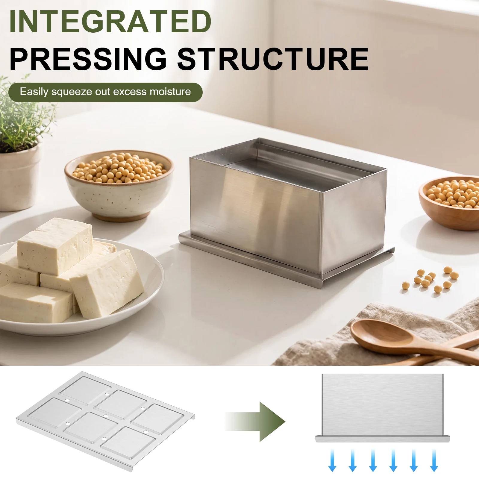 Stainless Steel Tofu Press Mould Homemade Cheese Making Molds Food Grade Deep Press Tofu Presser with Cloth for Kitchen Gadgets view 3