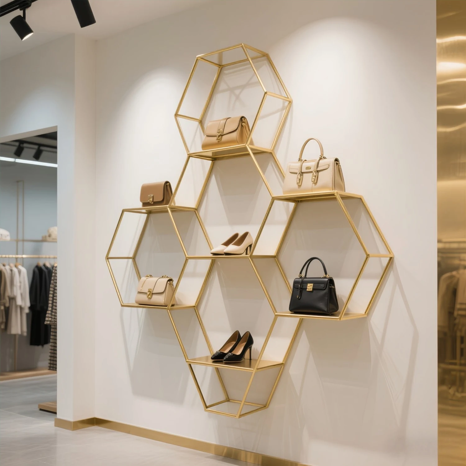 

Shopping mall creative shoe rack display rack shoe store clothing store upper wall stainless steel multi-layer wall hanging bout