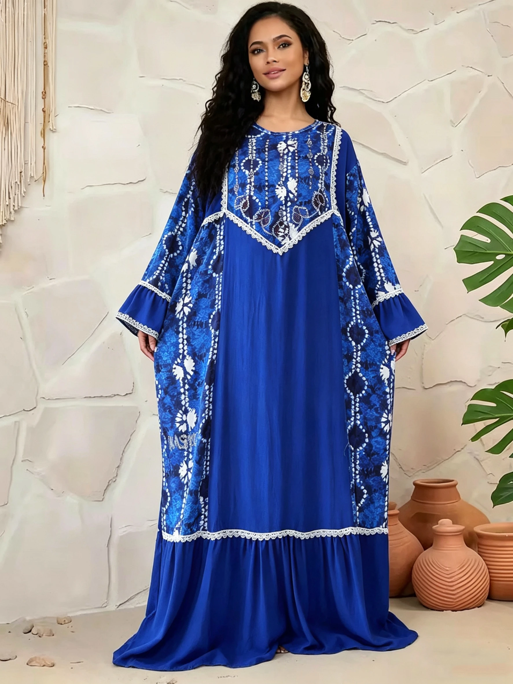

New Women Kashkha Dubai Dress Solid Cotton Dubai Abaya Dress Long Sleeve Loose Boho Maxi Casual Fashion African Clothing