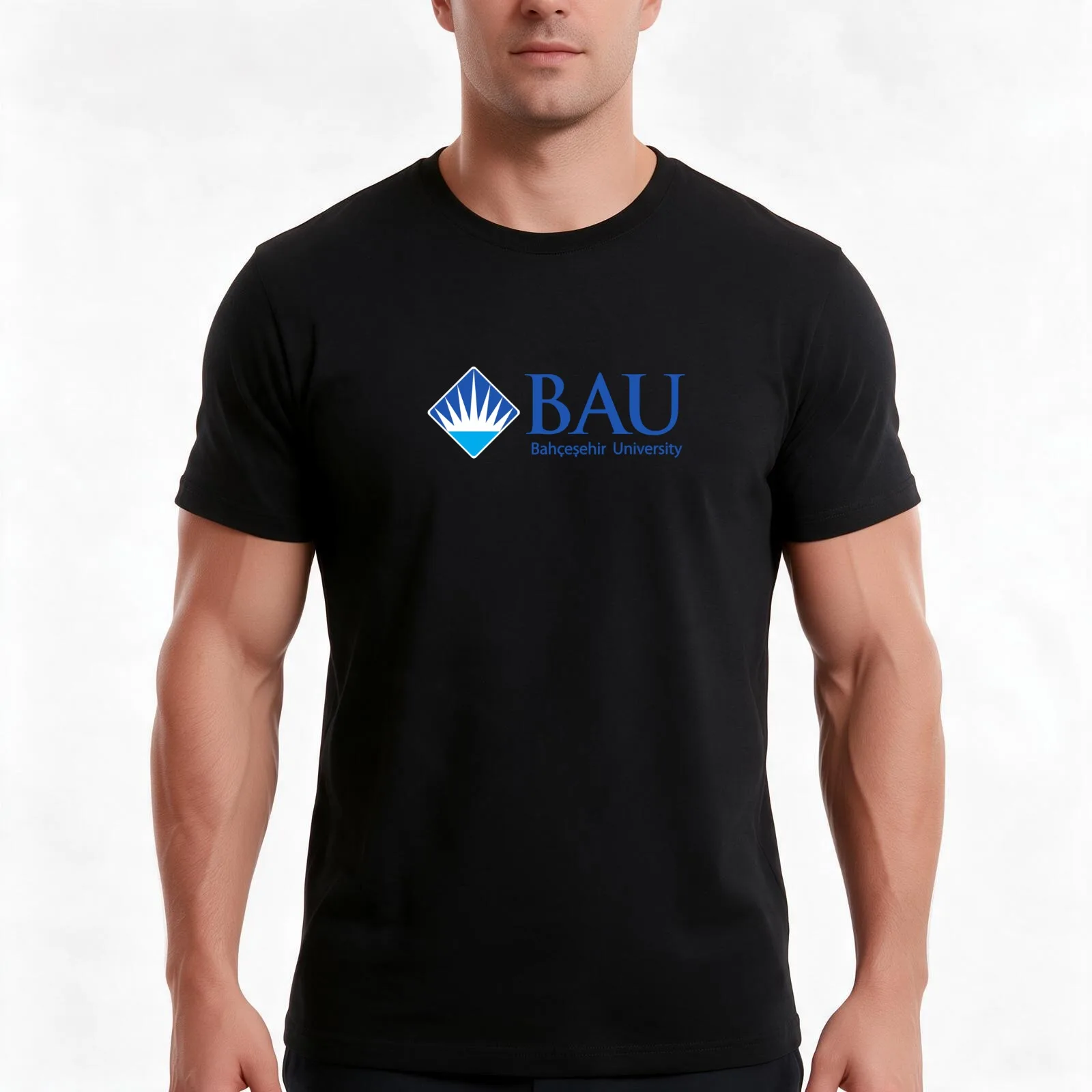 Bah?e?ehir University logo horizontal T-Shirt, Summer Casual Cotton Tee, Oversized Streetwear Tops, Vintage Graphic Print