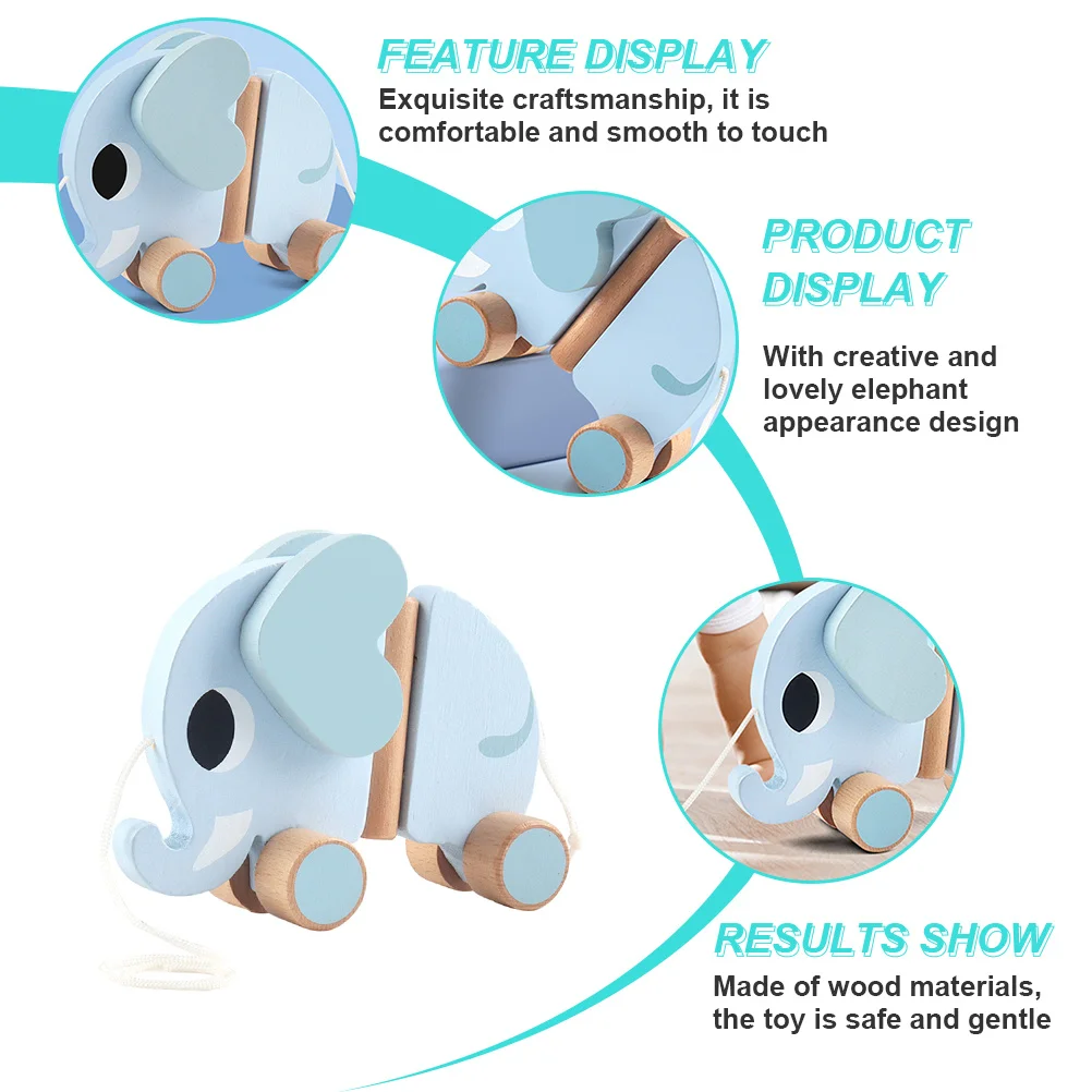 ألعاب تعليمية للسيارة على شكل فيل قابلة للسحب للأطفال الصغار، تصميم خشبي ناعم يعزز التنسيق بين اليد والعين #5