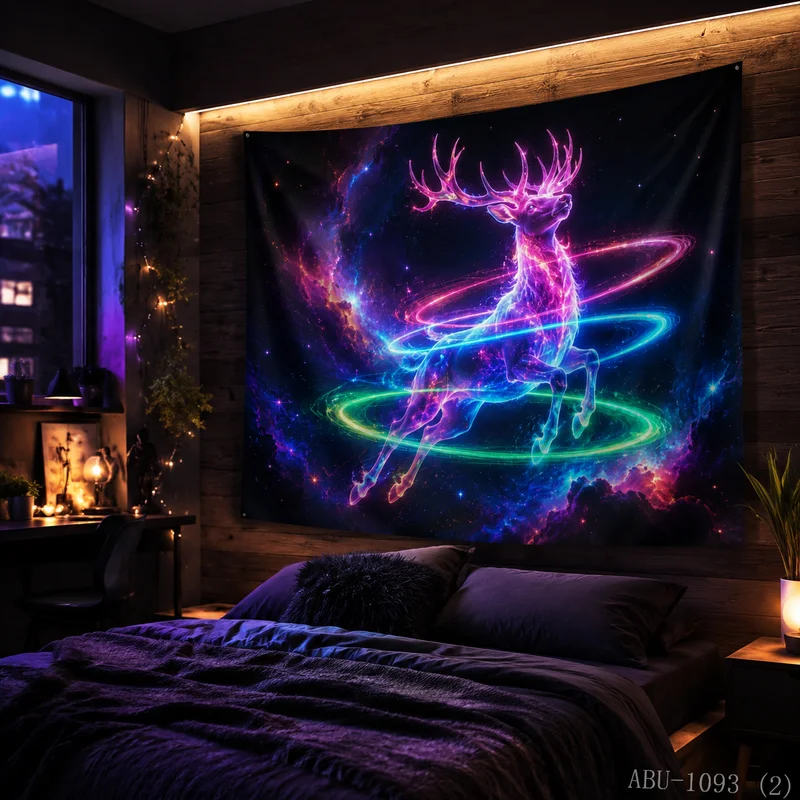 VIKAMA Galaxy Nebula Colorful Leap Deer Christmas Tapestry High Definition Background Cloth Holiday Atmosphere Room Decoration