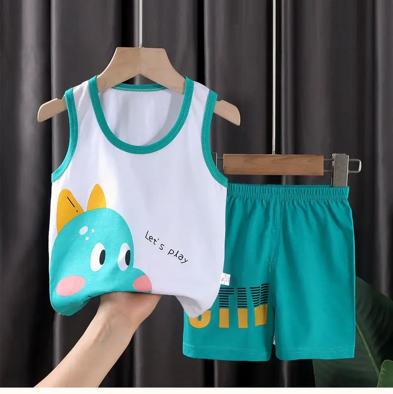 Kinder Sets Kinder Weste Anzug 2PCS Set Sommer Baumwolle T-Shirt Mädchen Shorts Kleidung Kinder Jungen Mädchen Ärmellose Anzug Tragen Tuch – Detail 4