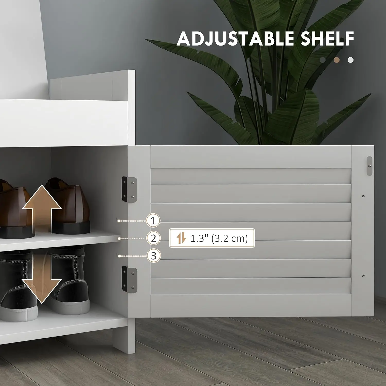 HOMCOM Shoe Storage Bench Adjustable Shelves Shutter Door 35.4