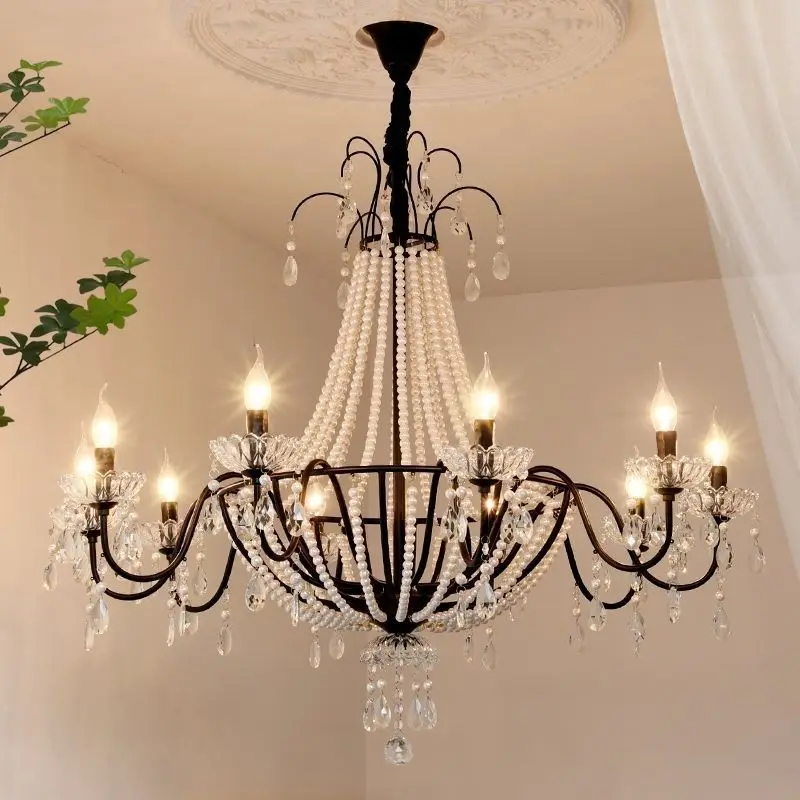 Modern LED Black Pearl Ceiling Chandeliers French Living Dining Room Pendant Lamp Home Decor Hanging Light Luster Fixtures