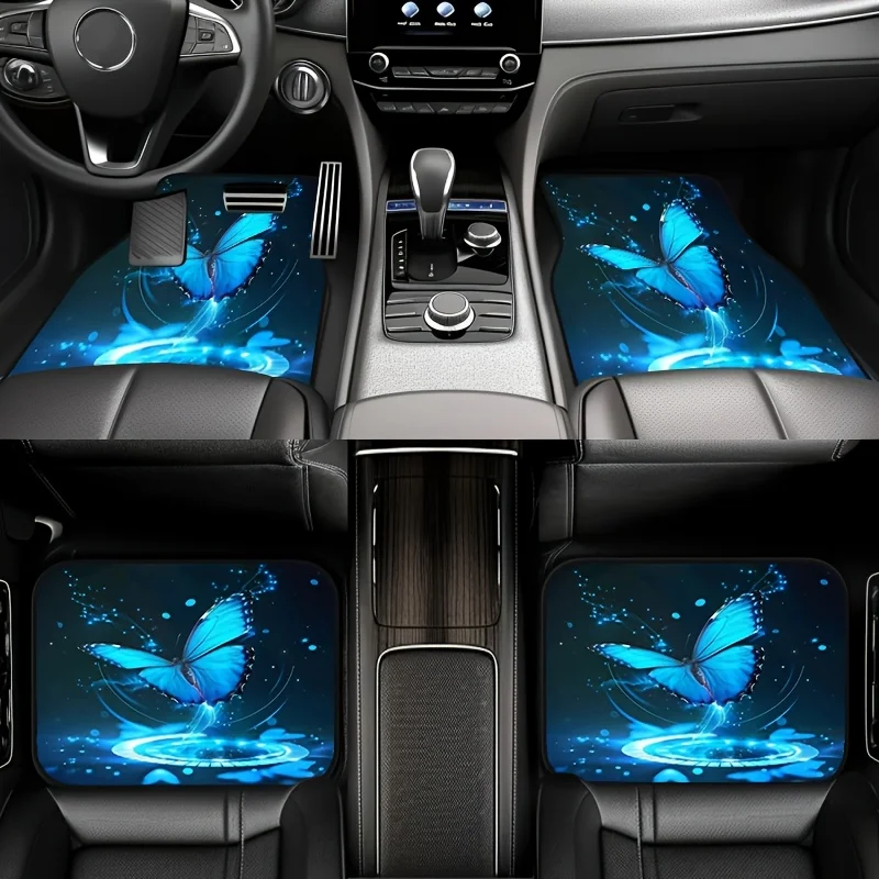 Car Floor Mats 4pcs Set - Stylish Butterfly Water Drop Pattern Print, Universal Fit With Anti-Slip Backing, Easy To Clean, Car I