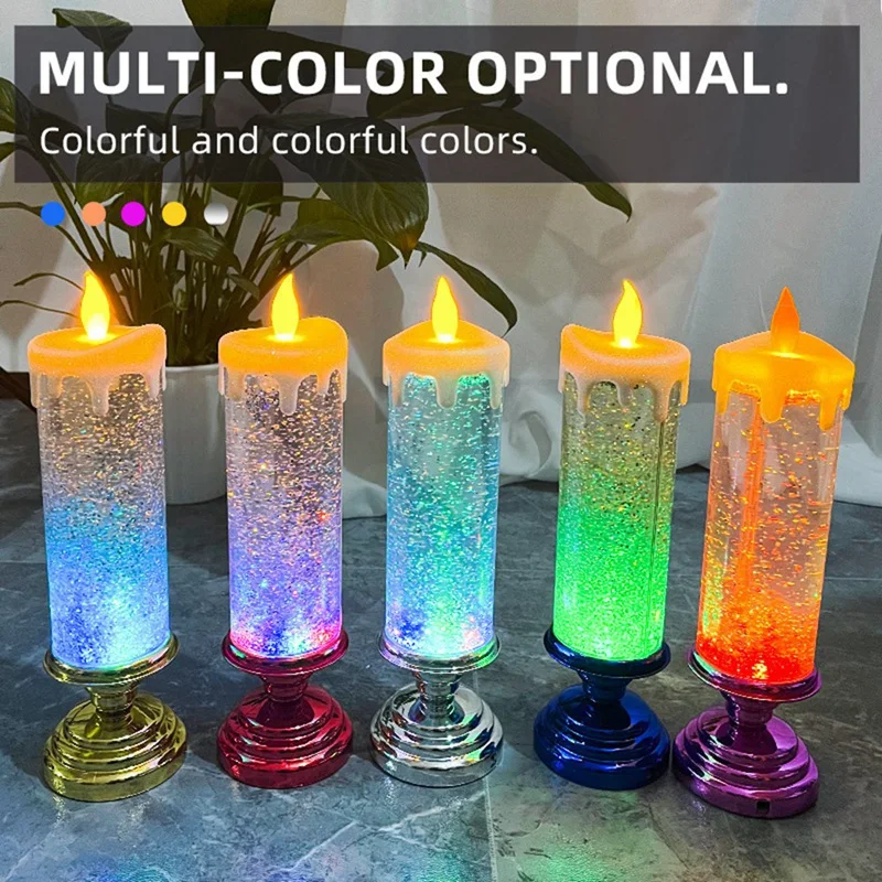 LED Christmas Candles Colour Changing LED Water Candle With Glitter Flameless LED Candle Lights Desk Table