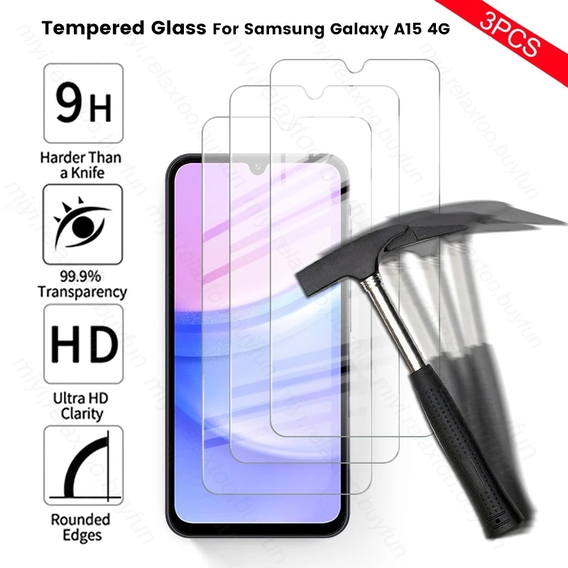 Samung A15 4G Glass 3Pcs Tempered Glass For Samsung A15 A25 A35 A55 5G Samsang Galaxy A 15 25 35 55 2024 Screen Protectors Film