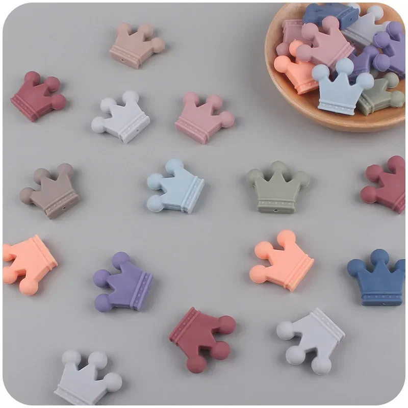 

Kissteether 10pc Colorful Crown Silicone Baby Chew Bead Nursing Food Grade Pacifier Clip Chew Kid's Toy Safe Teether Pacifier
