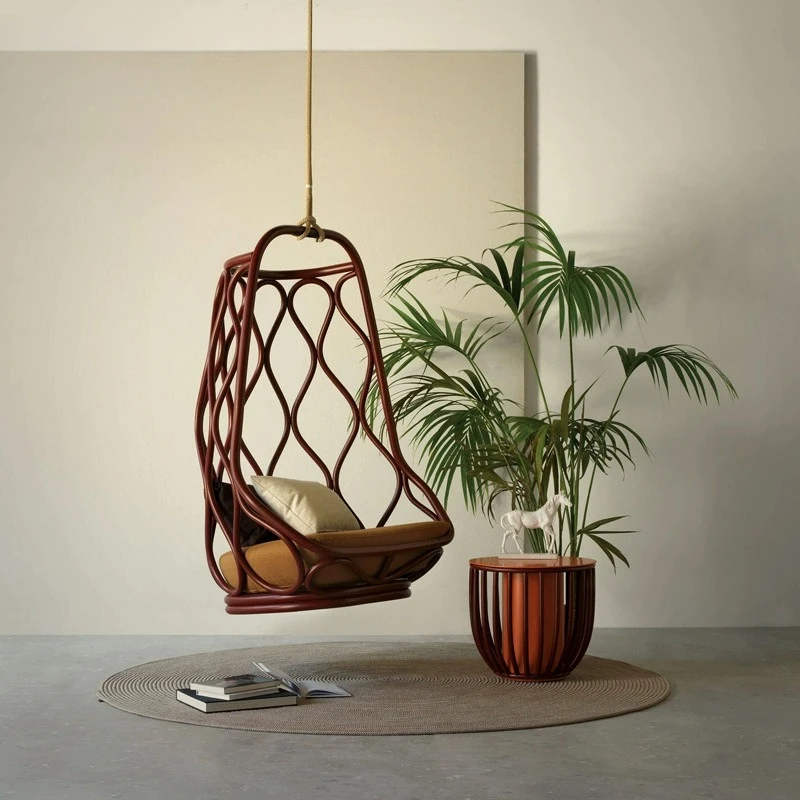 

Outdoor garden swing chair villa terrace rattan rocking chair waterproof sun protection balcony metal rattan chair han