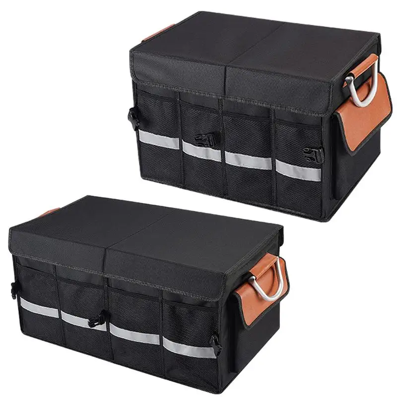 Trunk Organizer For SUV Multi Compartment Collapsible Storage Box With Lid Car Storage Box With Reinforced Handles for  car