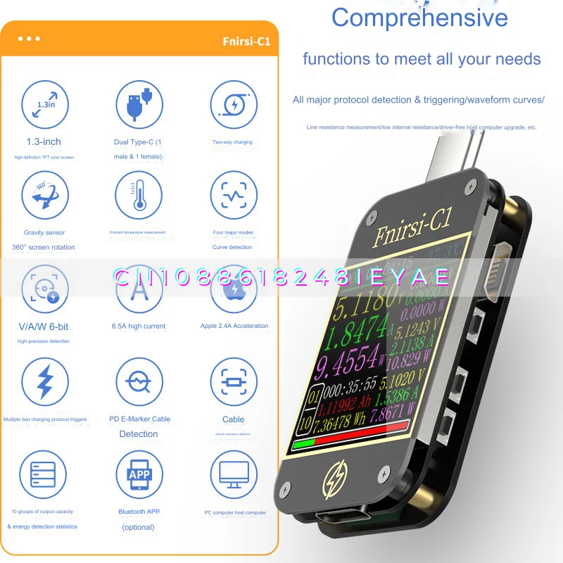 FNIRSI-C1 USB Tester Voltage Ammeter Fast Charging Charging Power Detection Pd Decoy Km001C