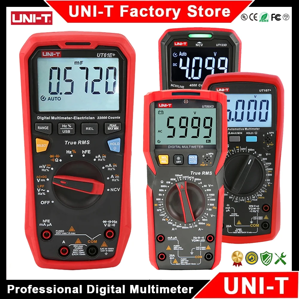مقياس متعدد رقمي احترافي UNI-T UT890C UT89X UT89XD UT105 + UT107 + UT61B + UT61D + UT61E + الفولتميتر مقياس التيار الكهربائي