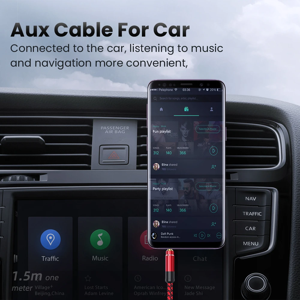 NNBILI Vehicle Audio Nylon Cable 3.5 mm Jack Male to Male Aux Cable For Phone Headphone Car MP3 Speaker 3.5mm Jack Aux Wire Cord