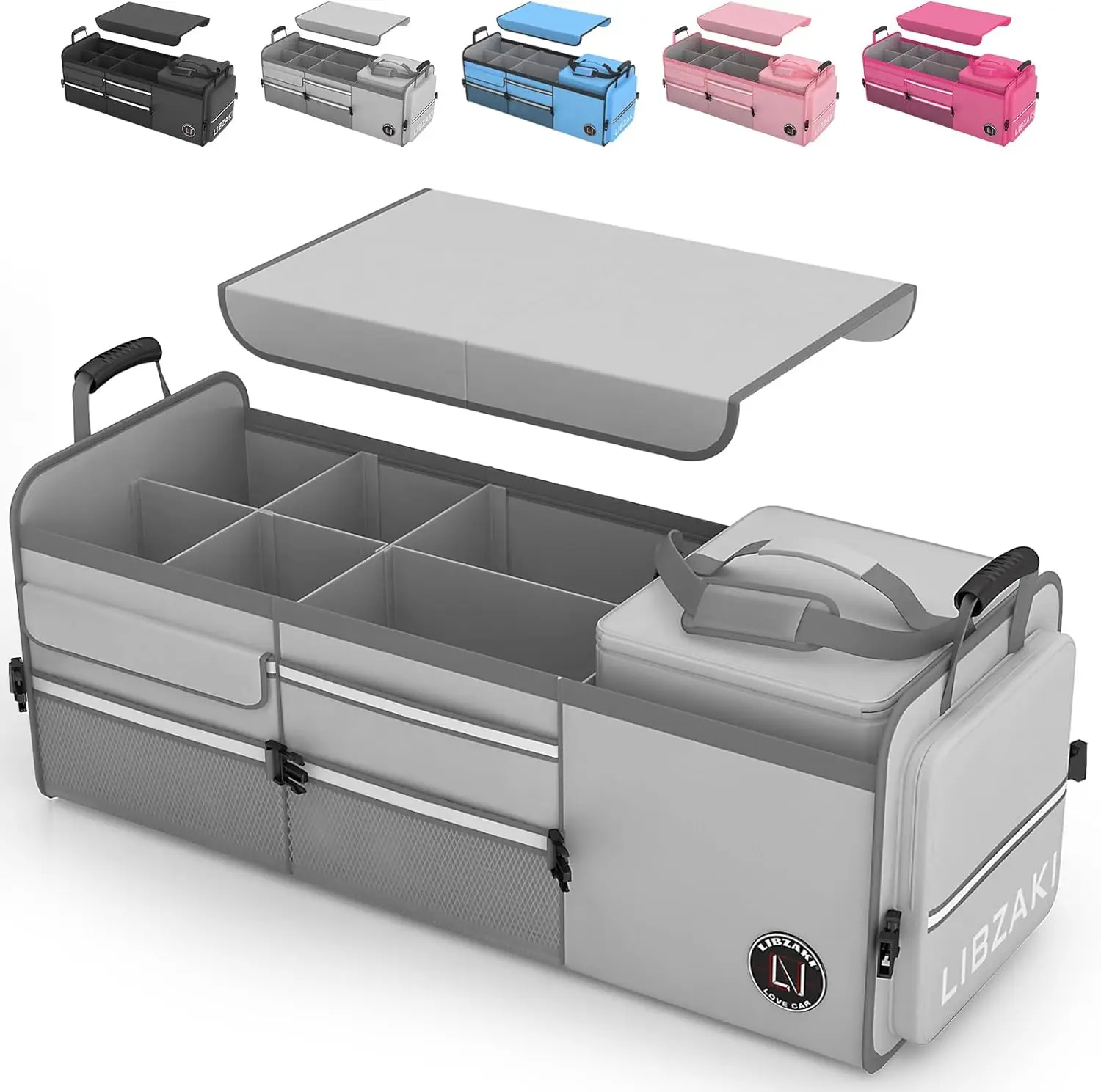 

4-in-1 Collapsible Car Trunk Organizer with Cooler Bag, Multi-Compartment Storage for SUV Truck