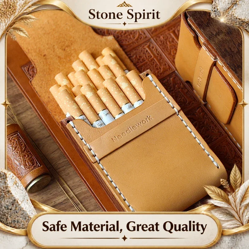【Premium】Retro High-Grade Cowhide Wooden Cigarette Case, Compression Ultra-Thin Solid Wood, Cigarette Accessories, Men's Gift