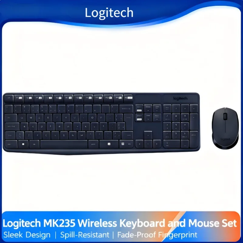 

Logitech MK235Wireless Keyboard-MouseSet 1000dpi Full-size Splash-Proof Long Battery Life for Office, Business and Home Use