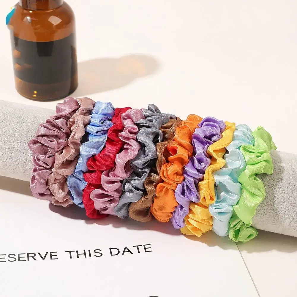 

10PCs/Pack Women Colorful Satin Silk Scrunchies Elastic Hair Bands Solid Color Hair Ties Ponytail Holder Hair Accessories