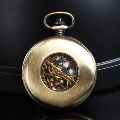 Nuovo classico nero Steampunk scheletro meccanico orologio da tasca collana tasca e Fob orologi catena orologio maschile