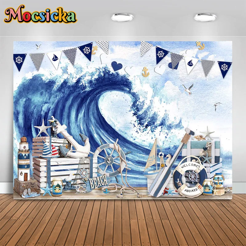 

Mocsicka Summer Photography Backgrounds Waves Boats Oars Swimming Rings Decor Backdrops Holiday Birthday Party Kids Photo Studio