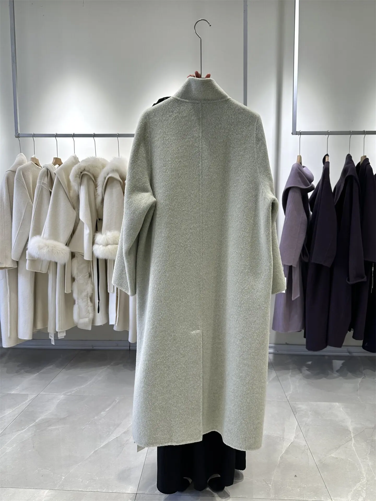 Autumn Winter New Stand Collar Double Face Wool Coat Women Korean Loose Premium Woolen Outerwear Handmade Long Warm Overcoat