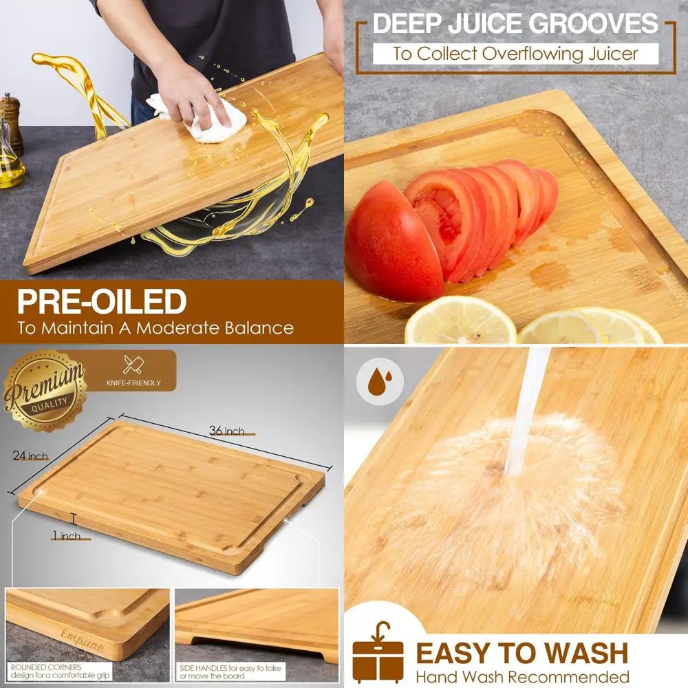 

Очень большая бамбуковая разделочная доска с канавкой для сока и ручками, кухонная разделочная доска для мяса и сыра 5XL, сверхмощная салфетка