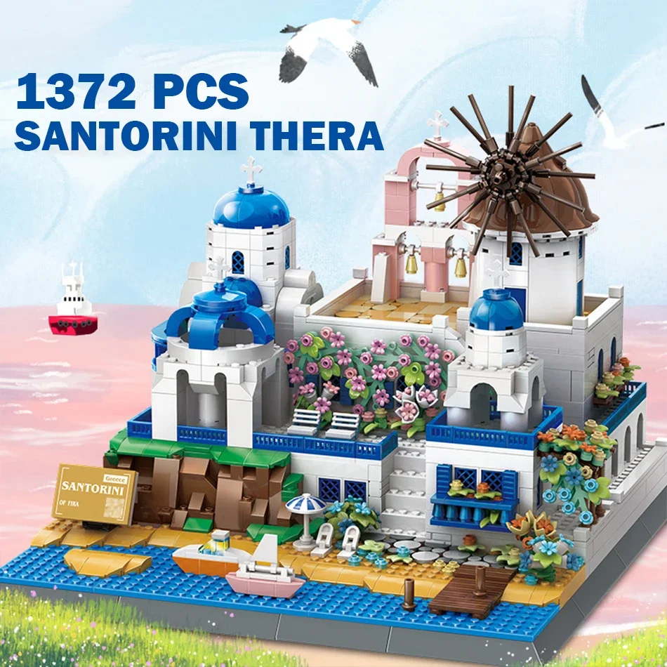 

Набор строительных блоков MOC: Модель всемирно известного греческого острова Эгейского моря, архитектура Санторини, Тера. Конструктор для взрослых и детей, подарок.