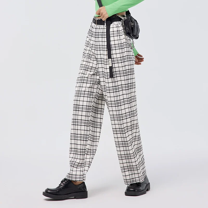 

Semir Casual Pants Women Leggings Straight Leg Pants Temperament Spring Literary And Artistic Plaid Pants Fashion Retro Style