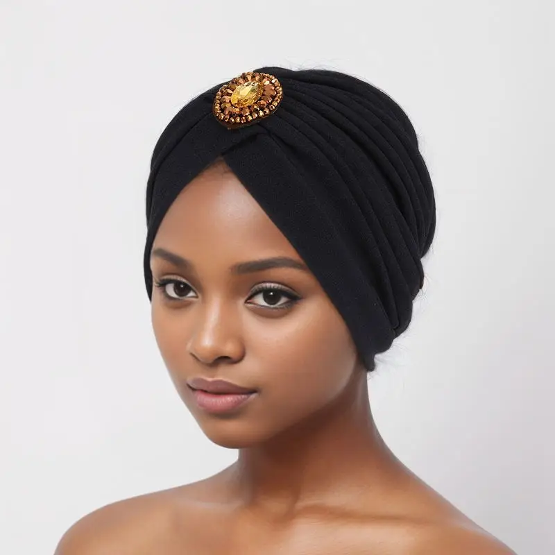 Soft Elastic Fabric Turban Hat India Wrap Head Bonnet Muslim Under Hijab Cap Leisure Female Head Wraps