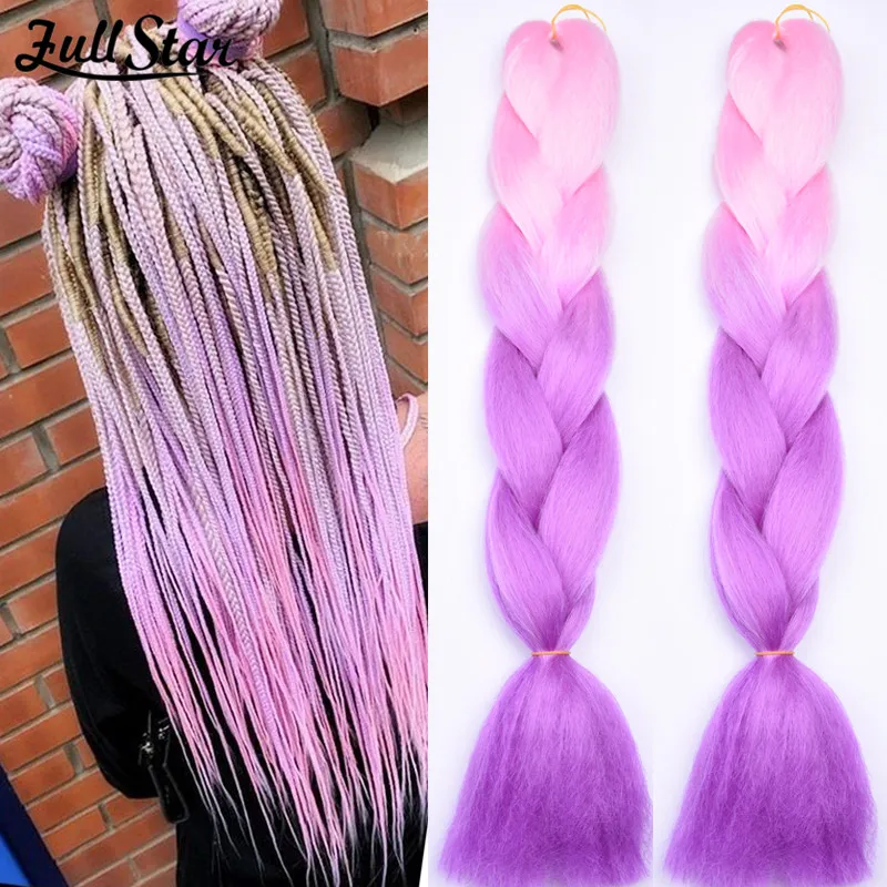 Full Star Jambo Braiding Hair Extensions Synthetic Hair 1Piece Black Ombre Purple Pink Hair Bundles Rainbow Color Wholesale