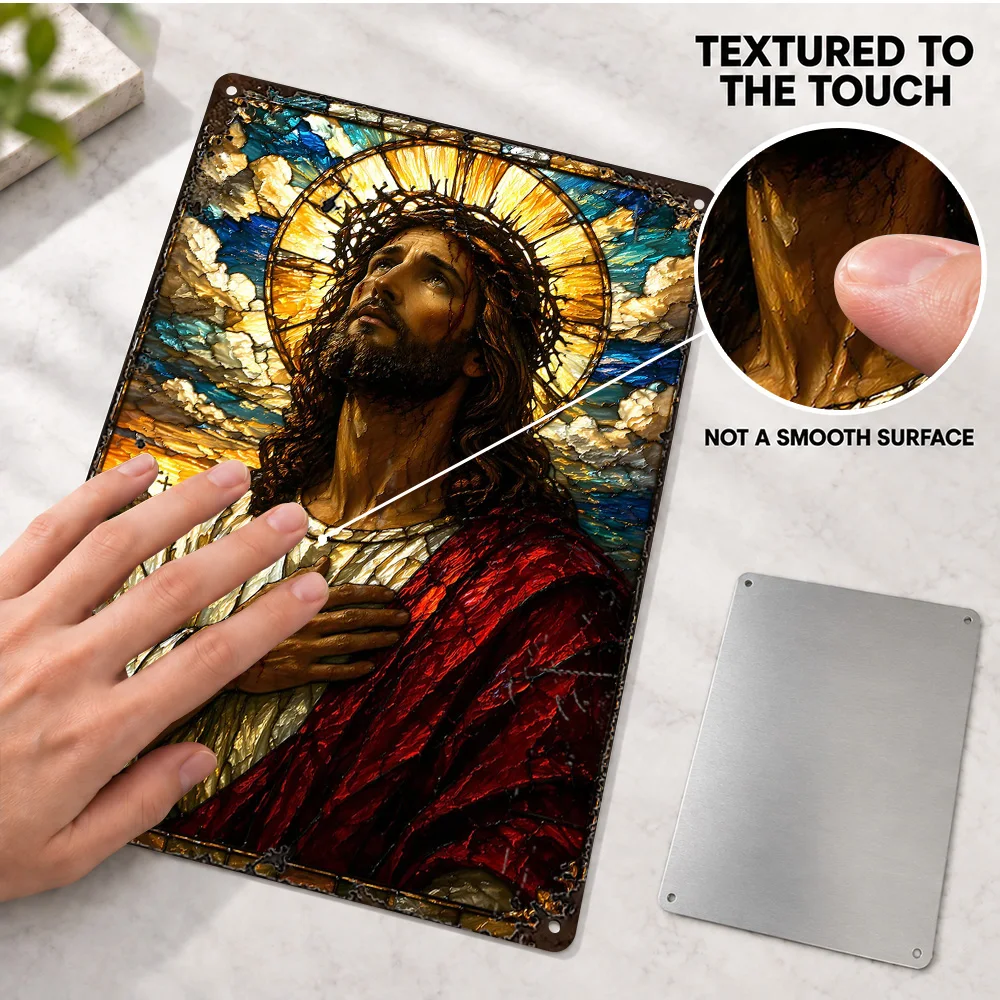 Stained Glass Jesus With Crown Of Thorns Christian Aluminum Poster Customized Metal Sign Colorful Wall Art For Bedroom Gift Idea