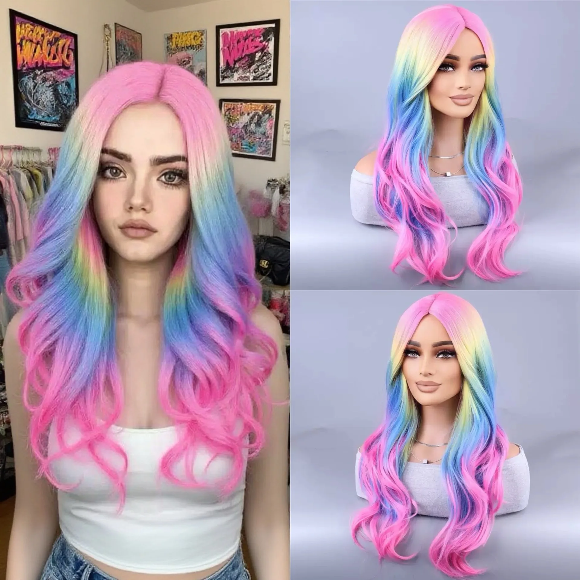 

DELUXE MULTI COLOURED RAINBOW BEEHIVE MOD FASHION COSTUME WIG DRAG QUEEN
