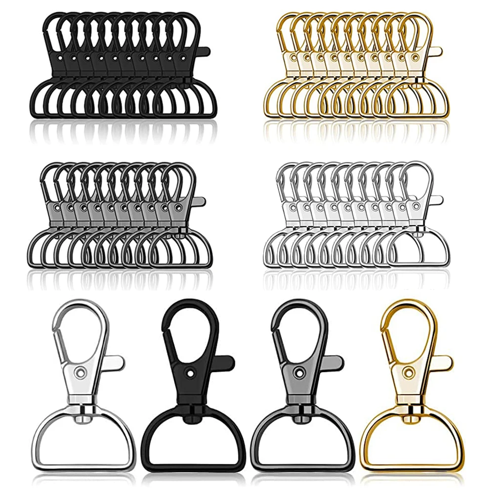 5-10pcs Swivel Clasps With D Rings Lanyard Snap Hooks Keychain Clips Hook Metal Lobster Claw Clasp for Key Rings Crafting Sewing