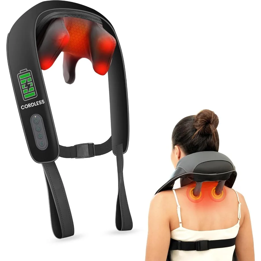 

Cordless Neck Massager for Pain Relief with Deep Tissue Massage and Heat Therapy Ideal for Back and Shoulder Pain Relief Portab