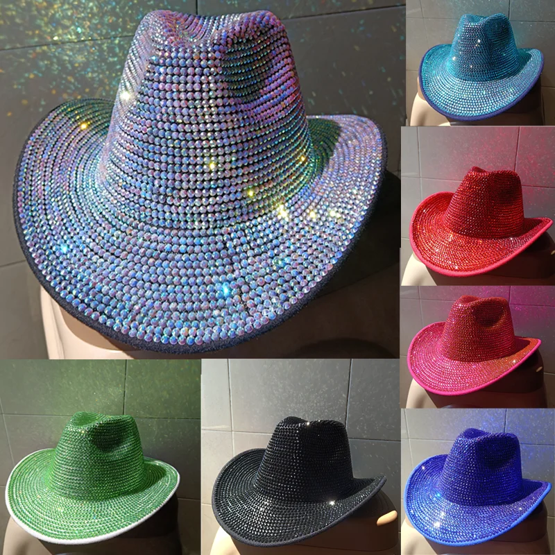 Rhinestone Cowboy Hat New Fedora Hat Panama New Men's Jazz Hat Party Stage Performance Female шляпаженская